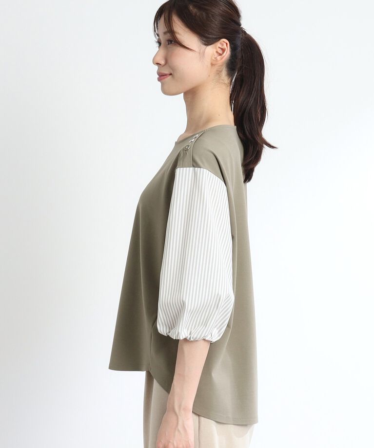 Reflect「【夏SALE／人気商品の夏バージョン！UVカット／接触冷感／洗える】ストライプスリーブカットソー」|Tシャツ・カットソー|