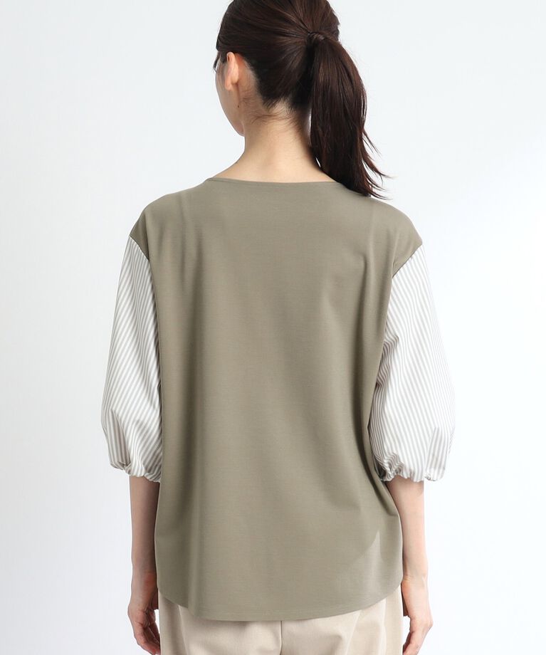Reflect「【夏SALE／人気商品の夏バージョン！UVカット／接触冷感／洗える】ストライプスリーブカットソー」|Tシャツ・カットソー|
