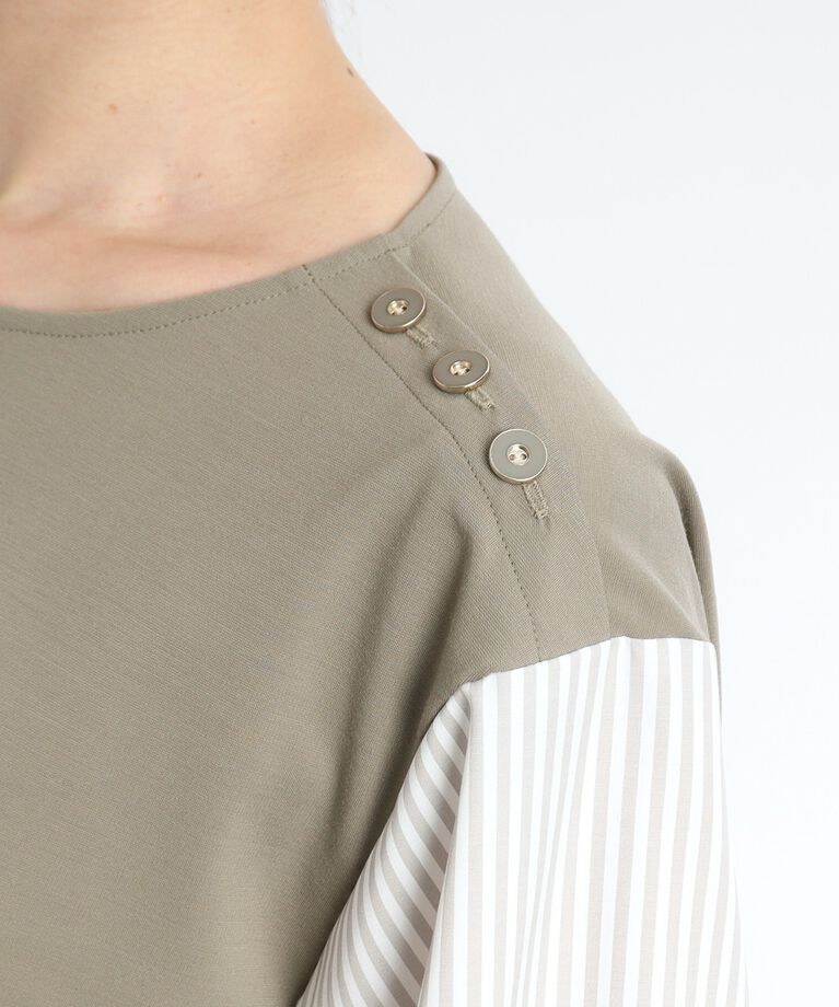Reflect「【夏SALE／人気商品の夏バージョン！UVカット／接触冷感／洗える】ストライプスリーブカットソー」|Tシャツ・カットソー|