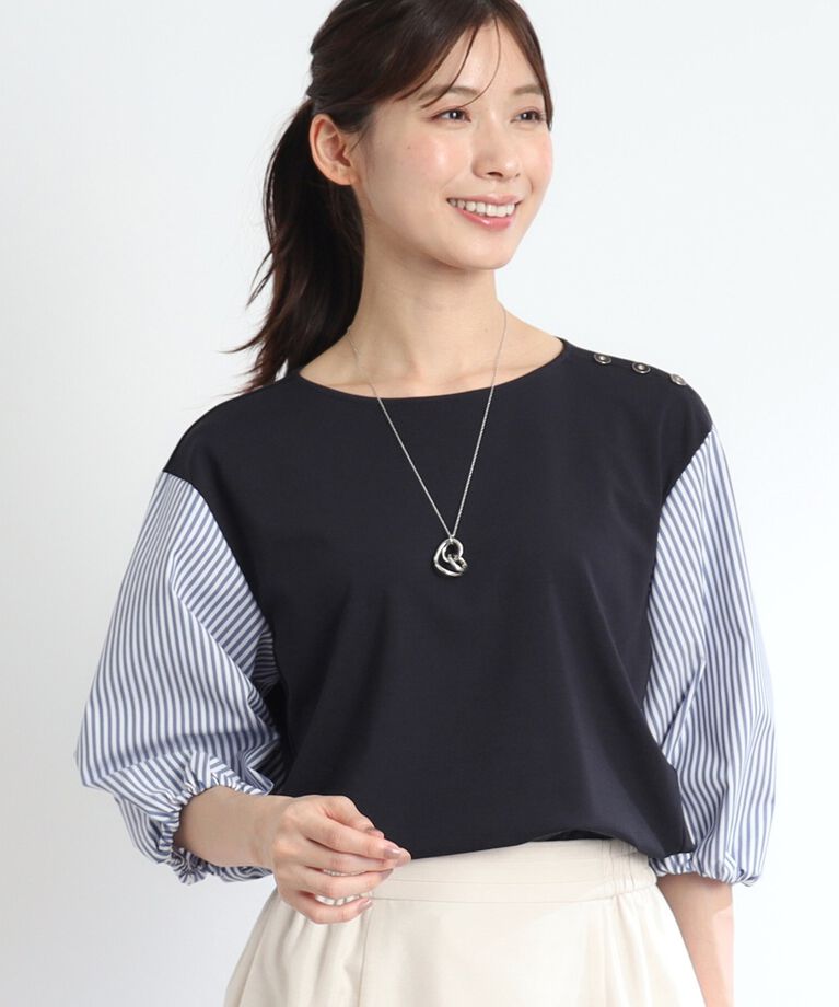 Reflect「【夏SALE／人気商品の夏バージョン！UVカット／接触冷感／洗える】ストライプスリーブカットソー」|Tシャツ・カットソー|ﾈｲﾋﾞｰ(094)