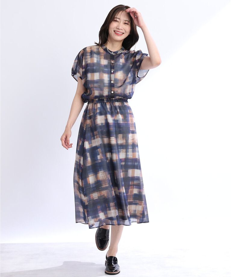 Reflect「【SALE／接触冷感／マシンウォッシュ可／セットアップ可能】シアーチェックブラウス」|シャツ・ブラウス|