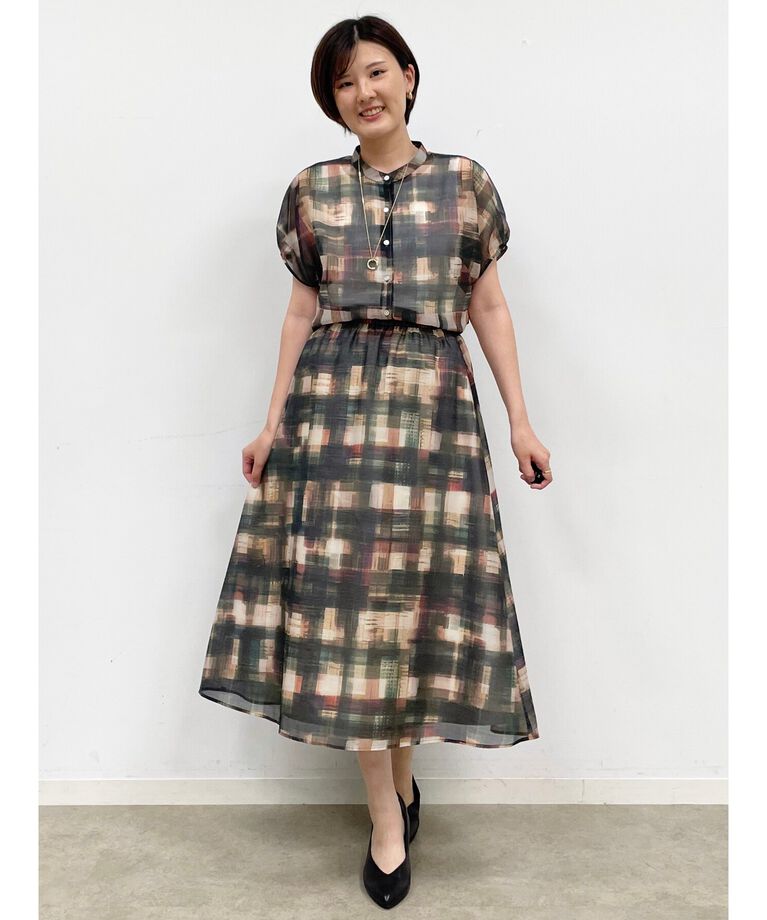Reflect「【SALE／接触冷感／マシンウォッシュ可／セットアップ可能】シアーチェックブラウス」|シャツ・ブラウス|