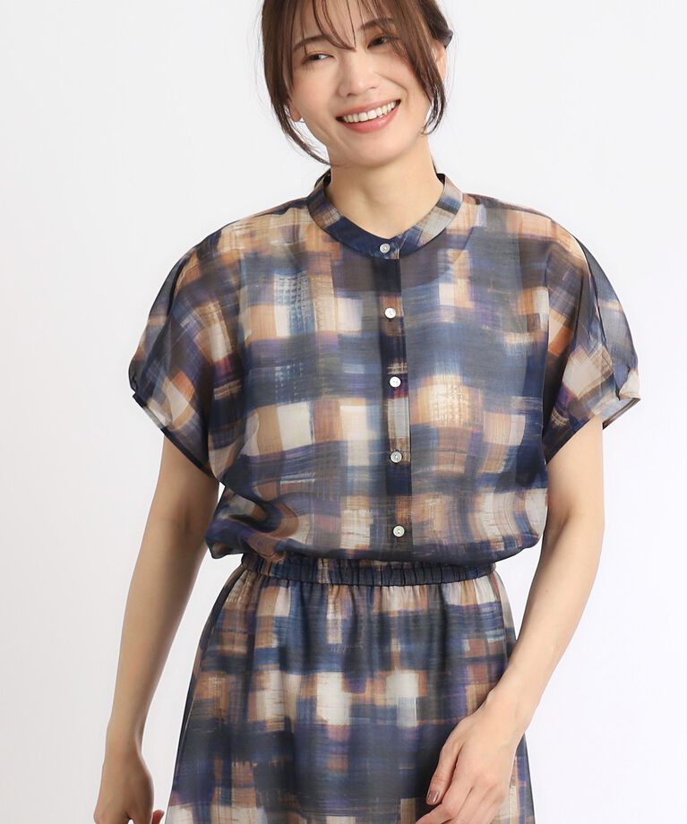 Reflect「【SALE／接触冷感／マシンウォッシュ可／セットアップ可能】シアーチェックブラウス」|シャツ・ブラウス|