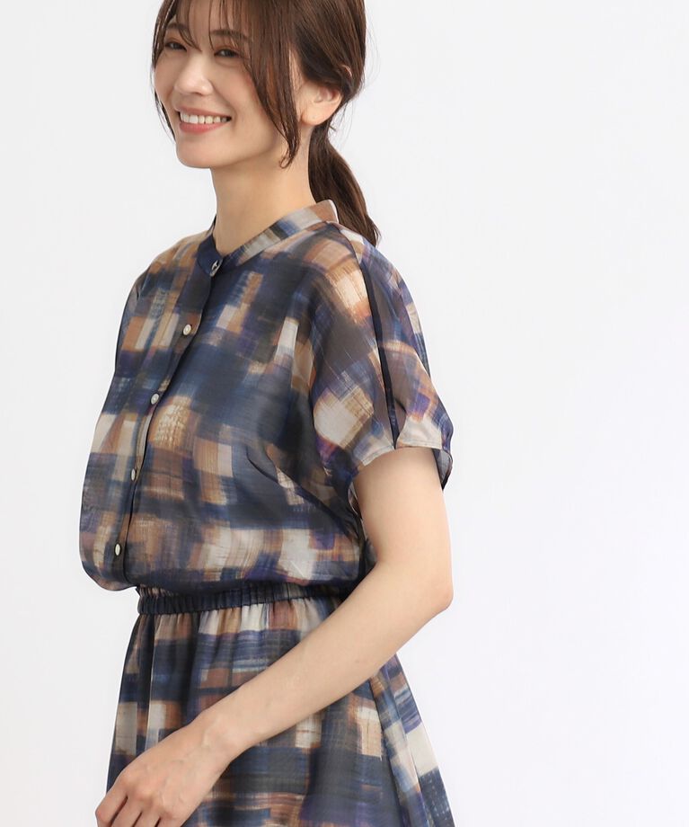 Reflect「【SALE／接触冷感／マシンウォッシュ可／セットアップ可能】シアーチェックブラウス」|シャツ・ブラウス|