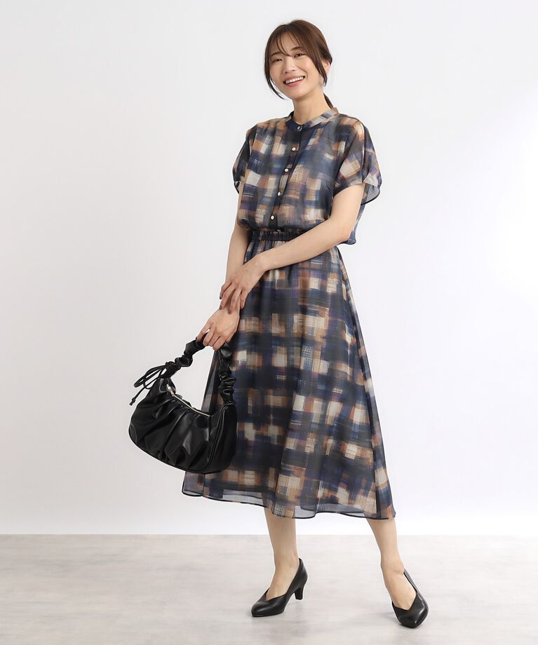 Reflect「【SALE／接触冷感／マシンウォッシュ可／セットアップ可能】シアーチェックブラウス」|シャツ・ブラウス|