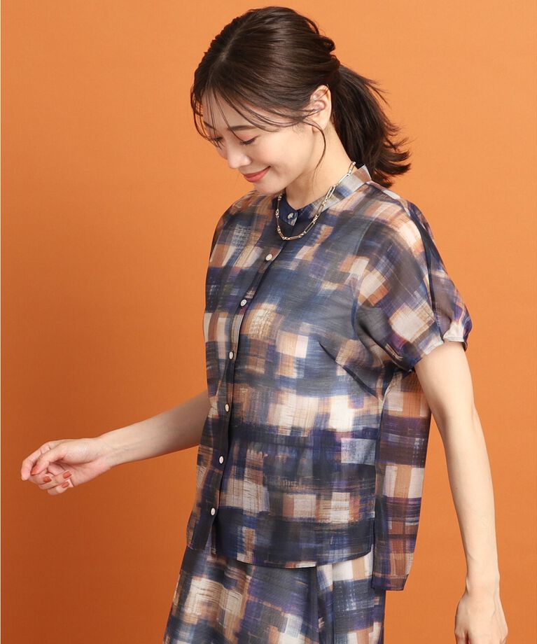 Reflect「【SALE／接触冷感／マシンウォッシュ可／セットアップ可能】シアーチェックブラウス」|シャツ・ブラウス|