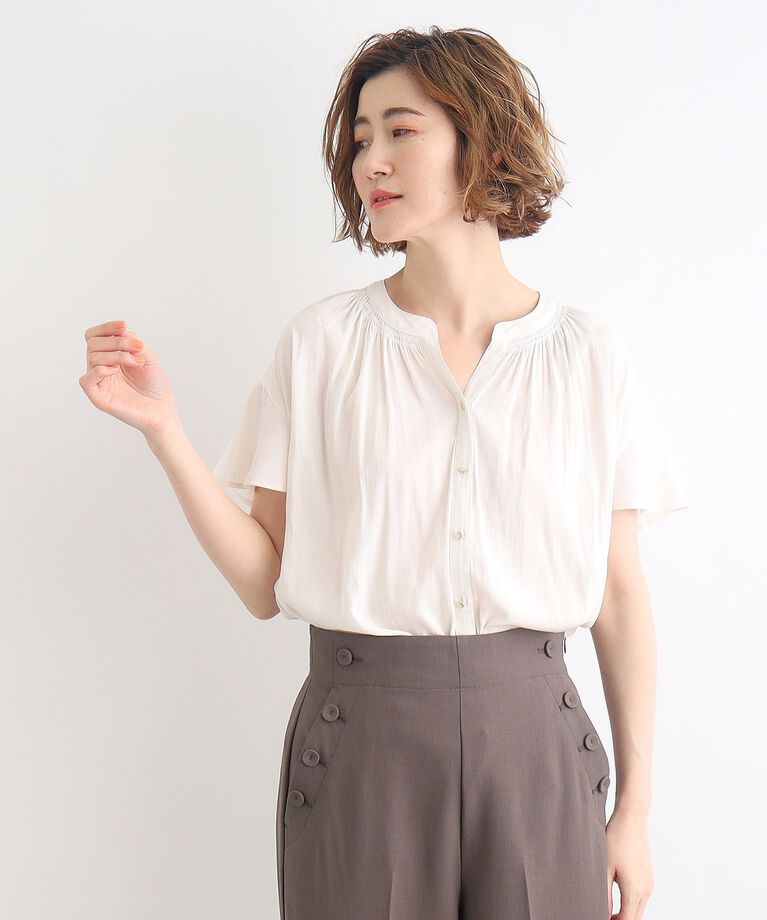 grove「＜ご自宅で洗える＞ヴィンテージサテンスキッパーブラウス」|シャツ・ブラウス|オフホワイト(003