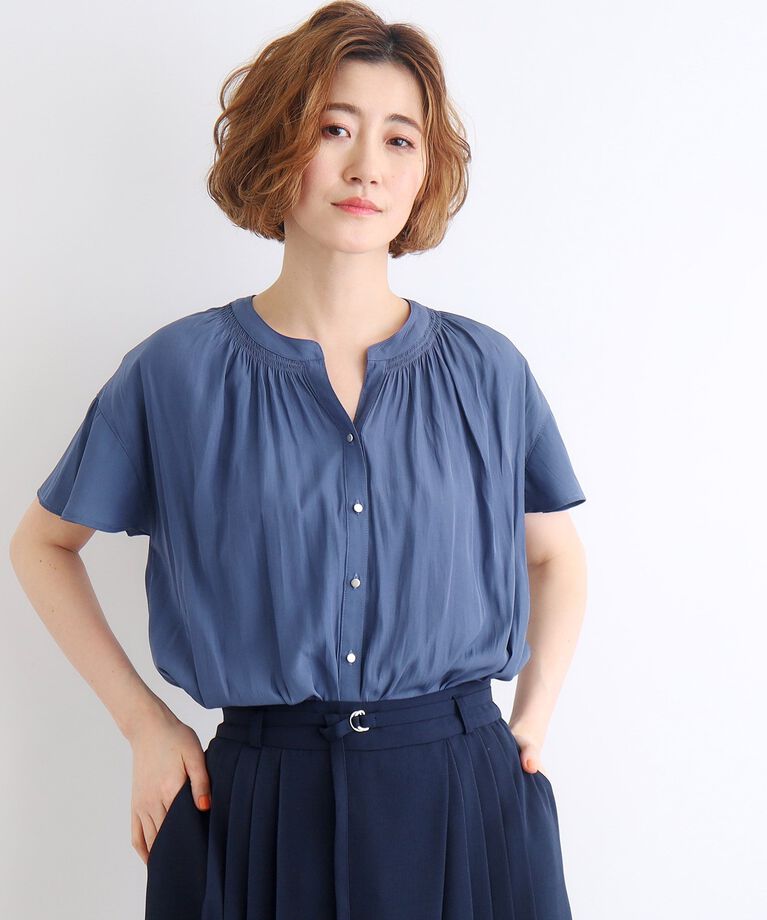 grove「＜ご自宅で洗える＞ヴィンテージサテンスキッパーブラウス」|シャツ・ブラウス|