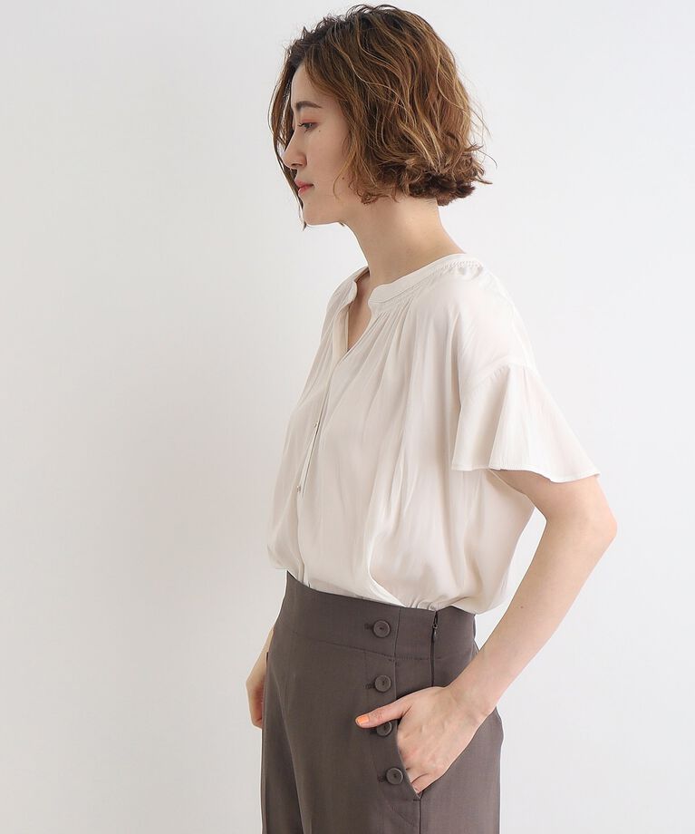 grove「＜ご自宅で洗える＞ヴィンテージサテンスキッパーブラウス」|シャツ・ブラウス|