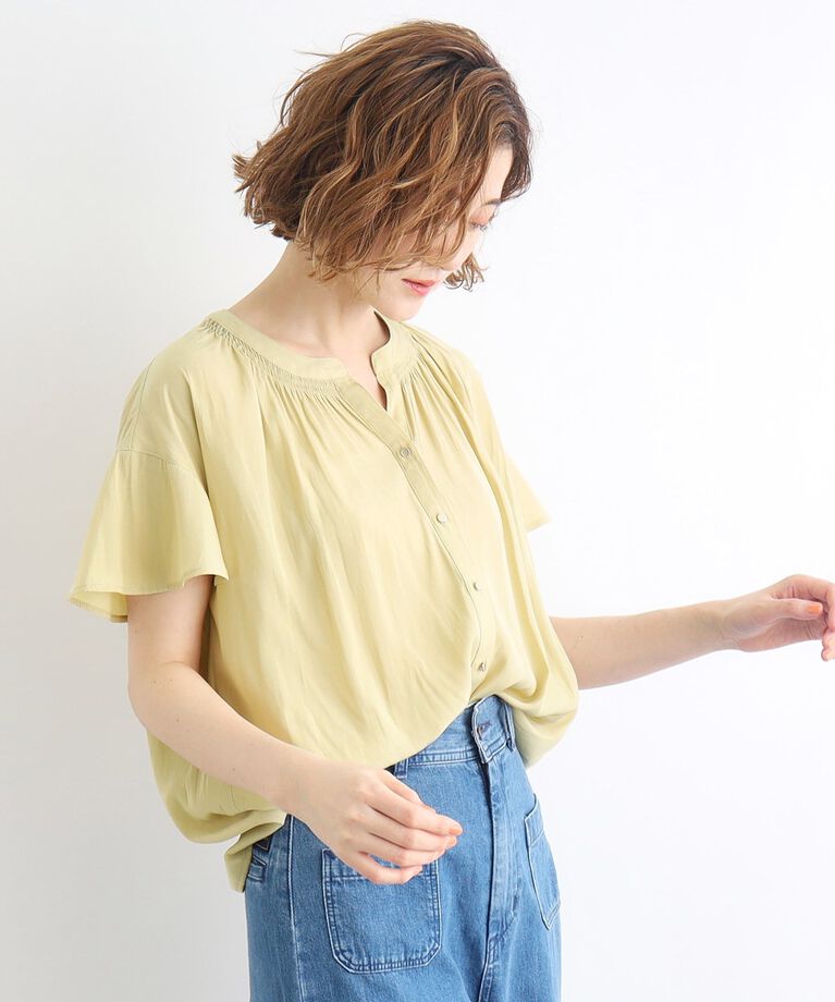 grove「＜ご自宅で洗える＞ヴィンテージサテンスキッパーブラウス」|シャツ・ブラウス|