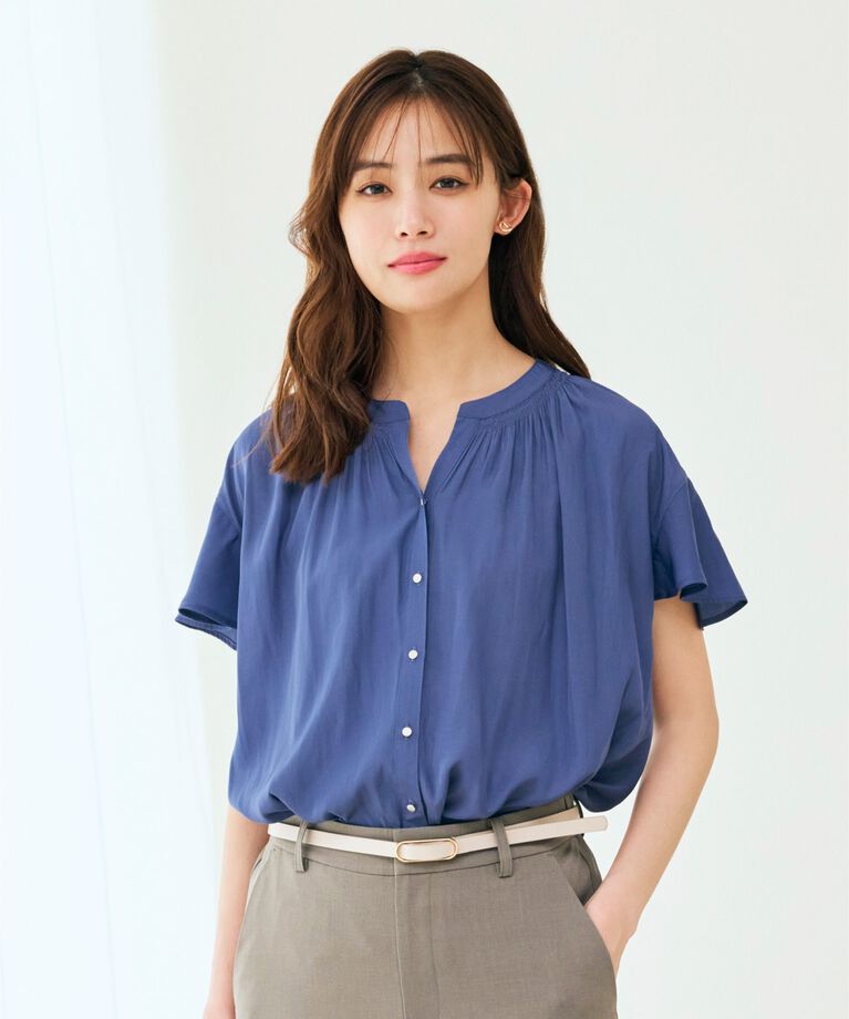 grove「＜ご自宅で洗える＞ヴィンテージサテンスキッパーブラウス」|シャツ・ブラウス|ブルー(093)