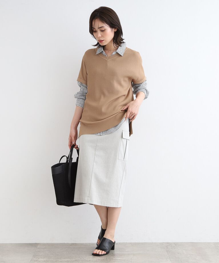 INDIVI「【SETUP可能】麻混ストレッチ カーゴスカート」|スカート|