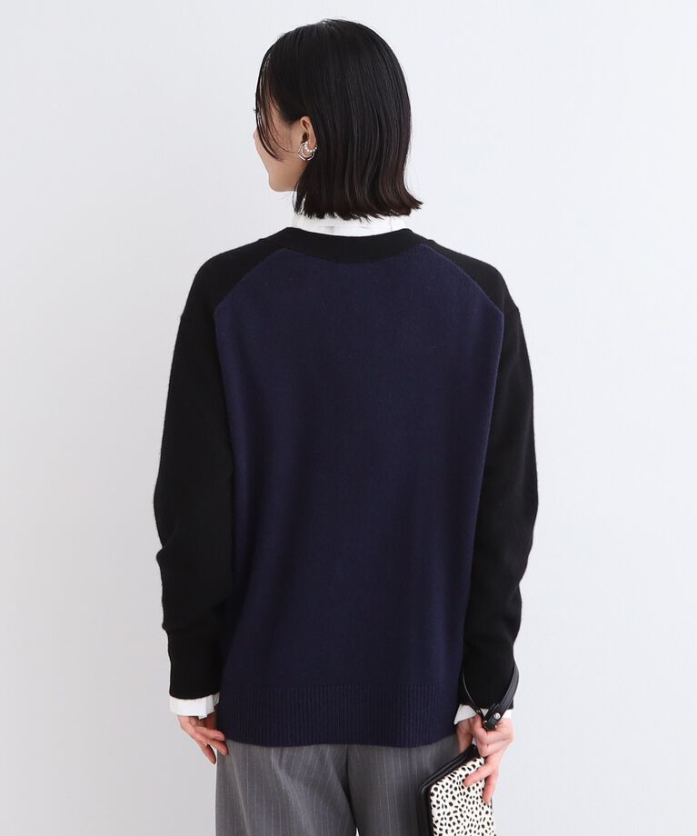 INDIVI「【カシミヤ混／バイカラー】ゆるシルエットニットカーディガン」|カーディガン|