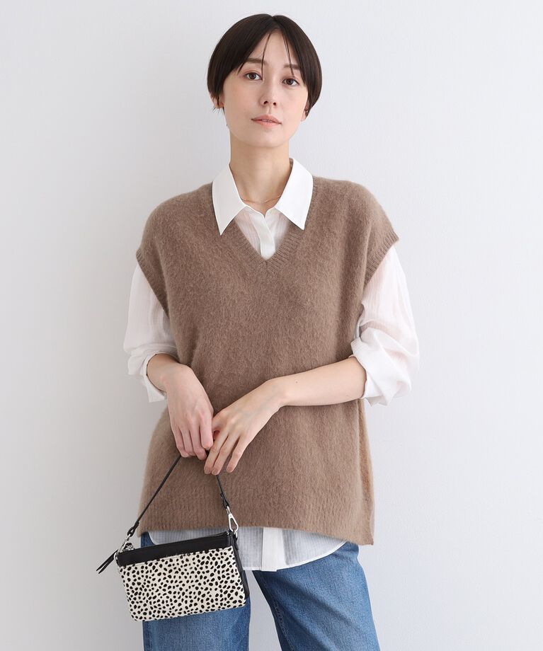 INDIVI「【フォックス混】ゆるシルエットヘアリーニットベスト」|ニット・セーター|キャメルブラウン(0