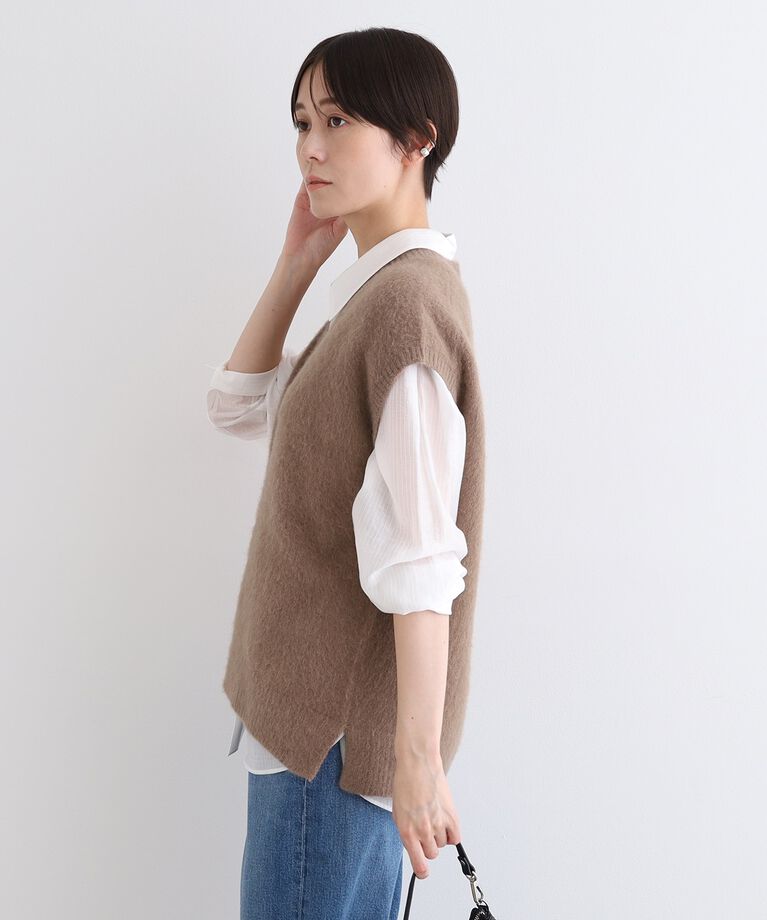 INDIVI「【フォックス混】ゆるシルエットヘアリーニットベスト」|ニット・セーター|