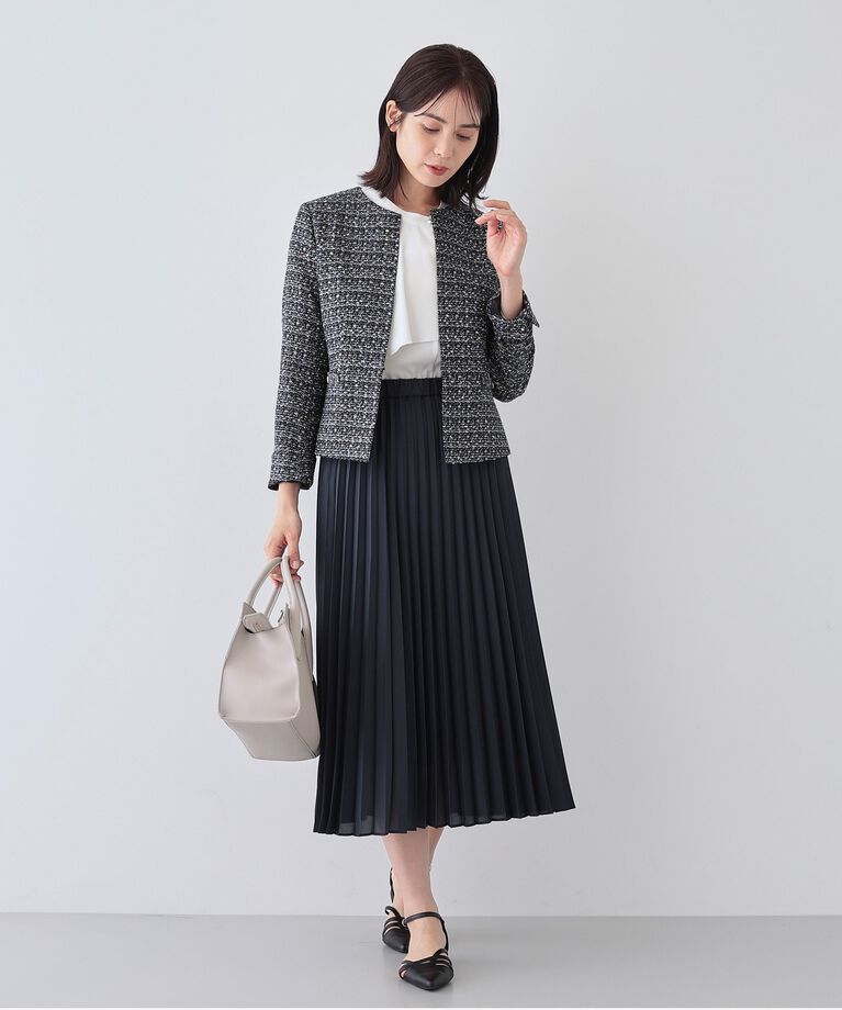INDIVI「春SALE！【華やか】ファンシーツイードジャケット」|ノーカラージャケット|