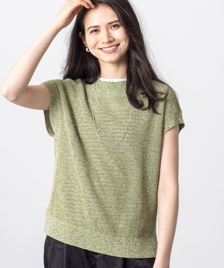 INDIVI「【和紙混素材】フレンチスリーブミックスカラーニット」|ニット・セーター|ミントグリーン(52