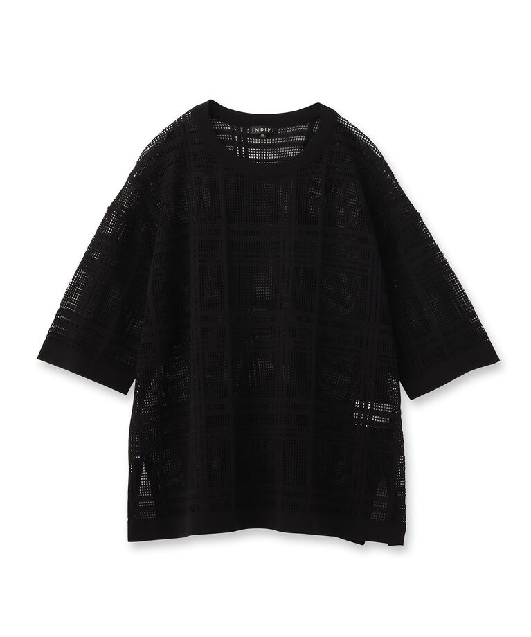 INDIVI「春SALE！【洗える】メッシュチェック柄ニット」|ニット・セーター|