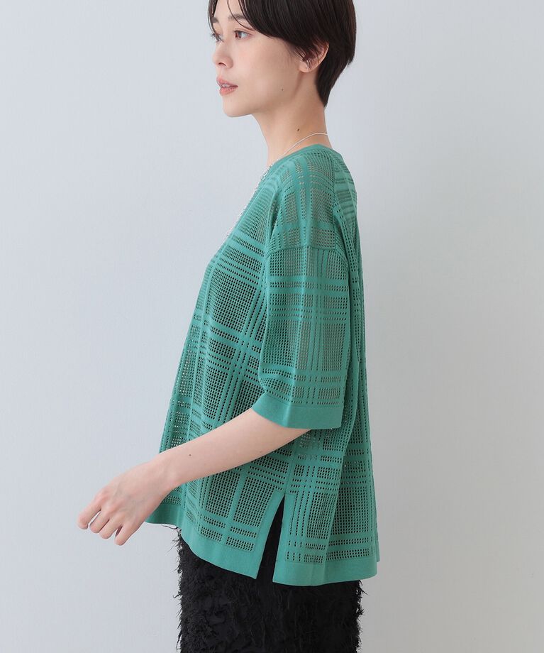 INDIVI「春SALE！【洗える】メッシュチェック柄ニット」|ニット・セーター|