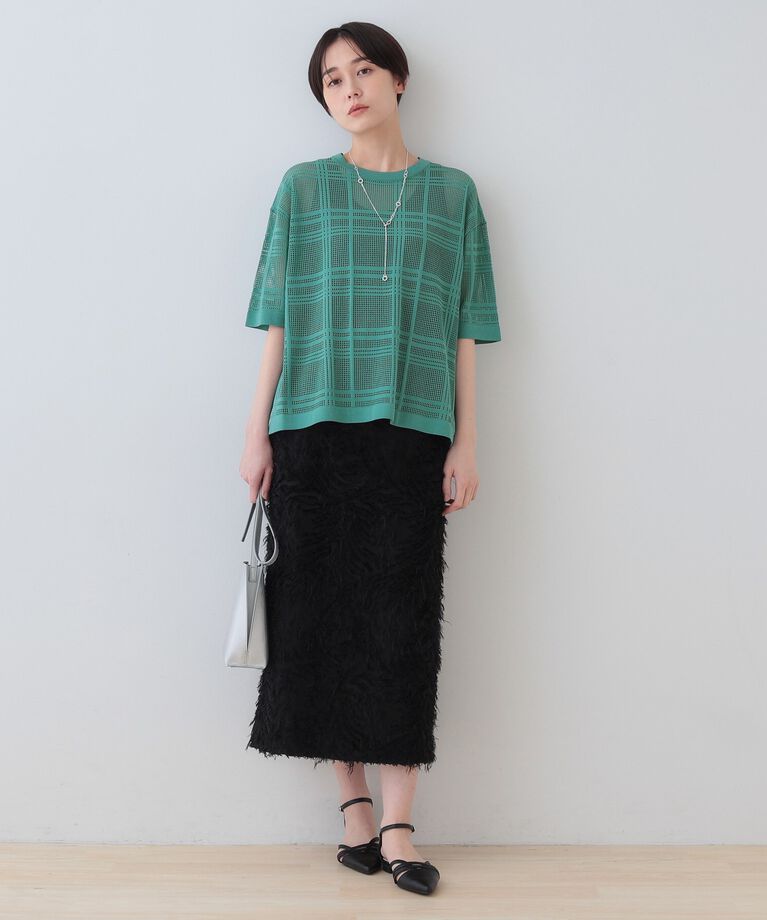 INDIVI「春SALE！【洗える】メッシュチェック柄ニット」|ニット・セーター|