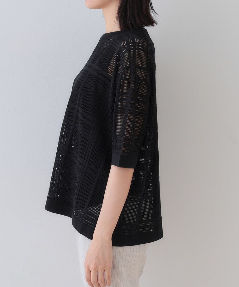 INDIVI「春SALE！【洗える】メッシュチェック柄ニット」|ニット・セーター|