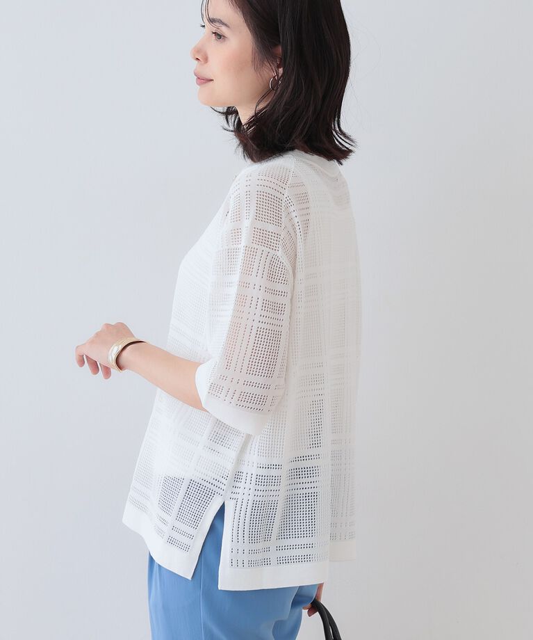 INDIVI「春SALE！【洗える】メッシュチェック柄ニット」|ニット・セーター|