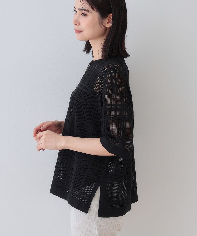 INDIVI「春SALE！【洗える】メッシュチェック柄ニット」|ニット・セーター|