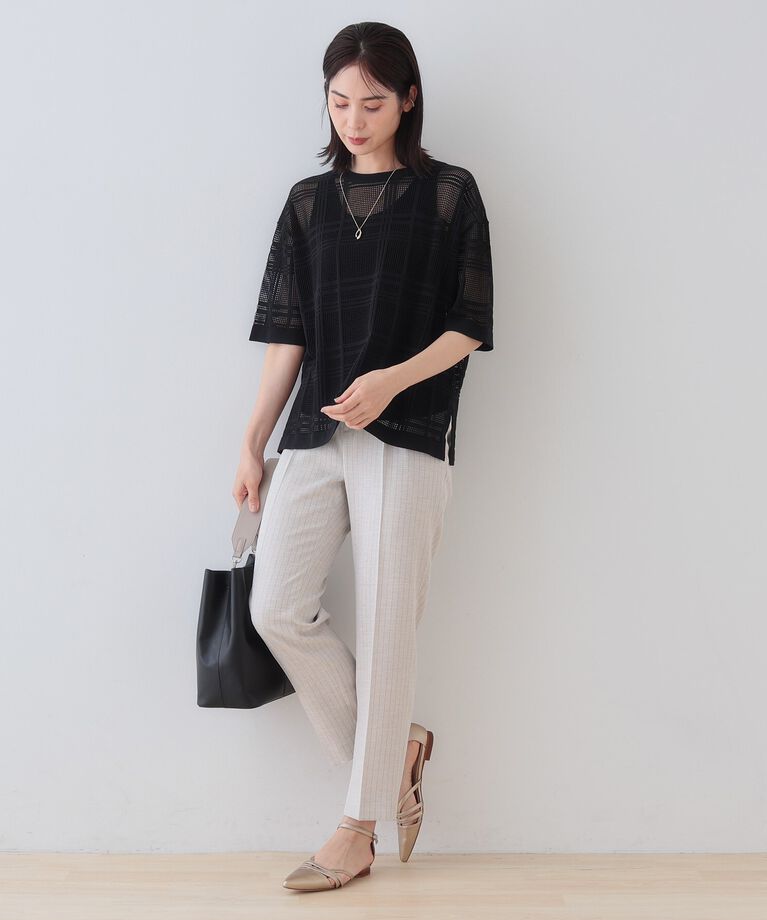 INDIVI「春SALE！【洗える】メッシュチェック柄ニット」|ニット・セーター|