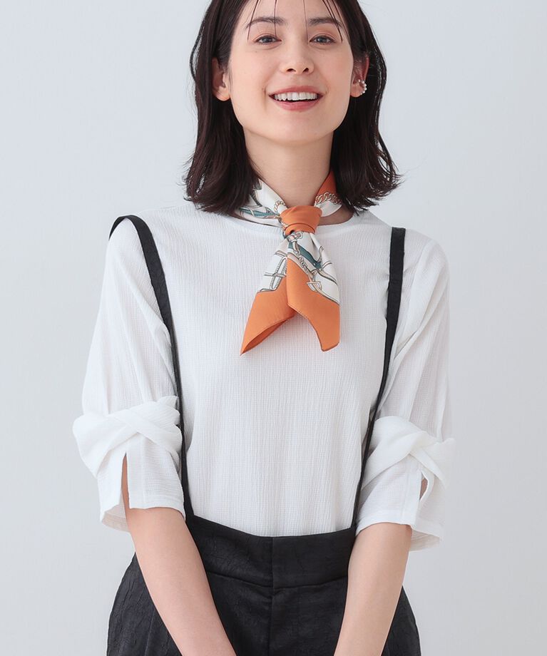 INDIVI「【洗える／吸水速乾／UVケア】ねじりデザイン袖カットソー」|Tシャツ・カットソー|ホワイト(001)