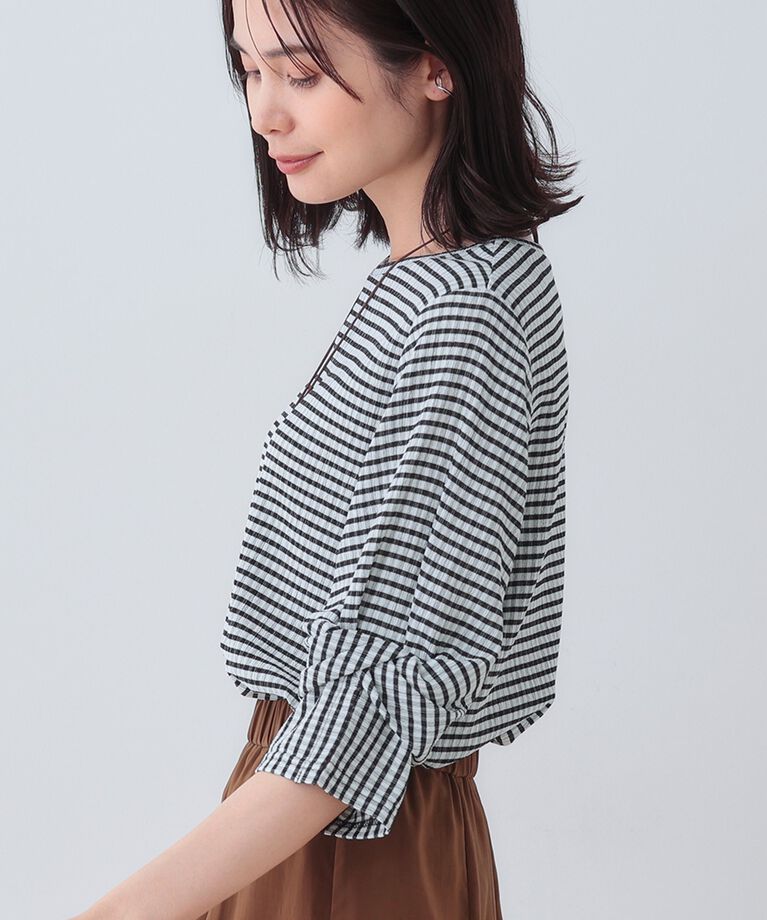 INDIVI「【洗える／吸水速乾／UVケア】ねじりデザイン袖カットソー」|Tシャツ・カットソー|