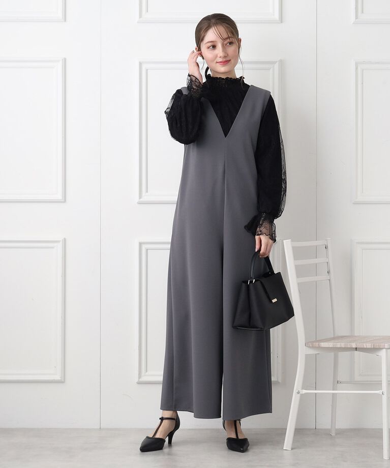 index「≪通勤・セレモニー対応≫ 前後2way/カットジョーゼットサロペット【イージーケア/洗濯機洗い可】」|オールインワン|