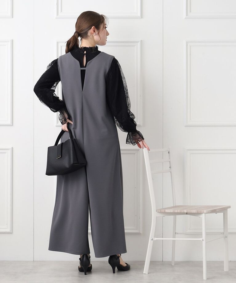 index「≪通勤・セレモニー対応≫ 前後2way/カットジョーゼットサロペット【イージーケア/洗濯機洗い可】」|オールインワン|