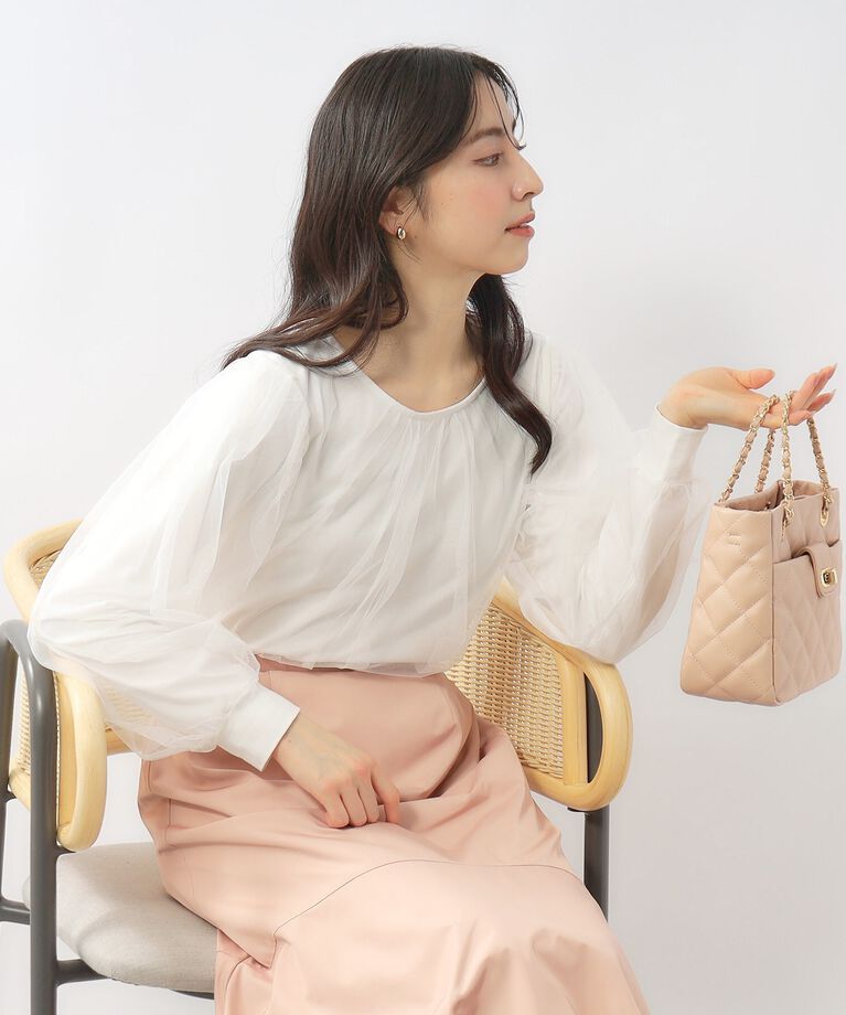 index「≪S-LLsize≫ チュールレイヤードトップス【洗濯機洗い可】」|Tシャツ・カットソー|ｵﾌﾎﾜｲﾄ(003)
