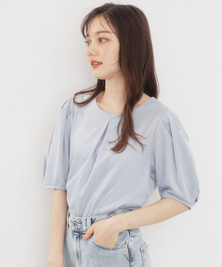 index「ストライプタックスリーブトップス【吸水速乾/洗濯機洗い可】」|Tシャツ・カットソー|
