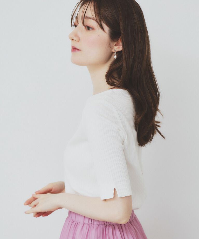 index「《7色展開/XS-LLサイズ》ボートネックリブトップス【UV/洗濯機洗い可】」|Tシャツ・カットソー|