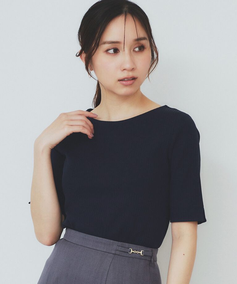 index「《7色展開/XS-LLサイズ》ボートネックリブトップス【UV/洗濯機洗い可】」|Tシャツ・カットソー|
