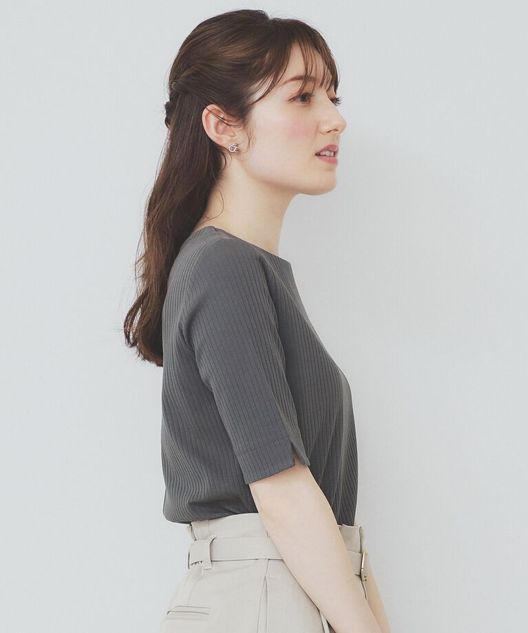 index「《7色展開/XS-LLサイズ》ボートネックリブトップス【UV/洗濯機洗い可】」|Tシャツ・カットソー|