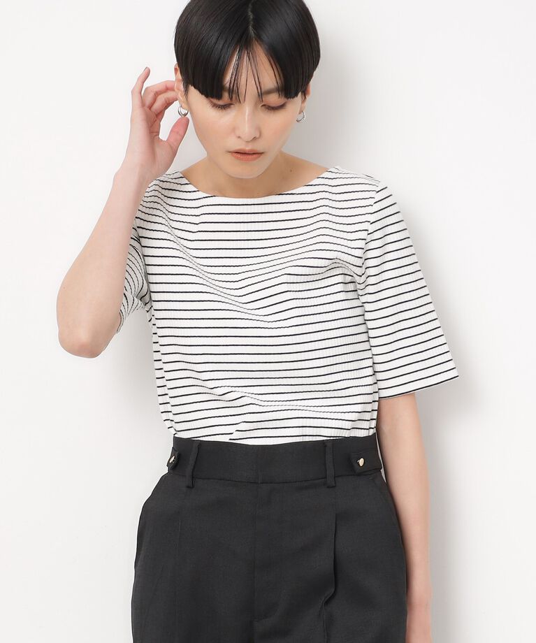 OPAQUE.CLIP「GIZAコットンリブ ボートネックカットソー」|Tシャツ・カットソー|