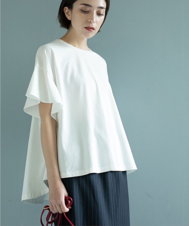 OPAQUE.CLIP「フリルスリーブカットソー【洗濯機洗い可】」|Tシャツ・カットソー|ホワイト(001)