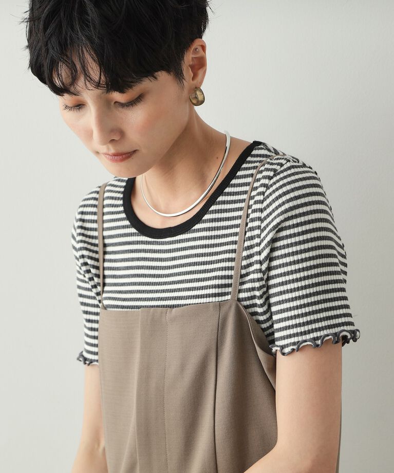 OPAQUE.CLIP「細ボーダーリブカットソー【洗濯機洗い可】」|Tシャツ・カットソー|