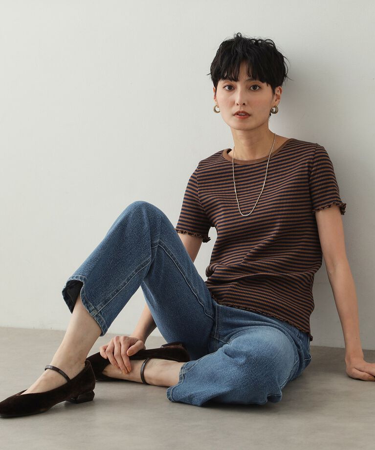 OPAQUE.CLIP「細ボーダーリブカットソー【洗濯機洗い可】」|Tシャツ・カットソー|