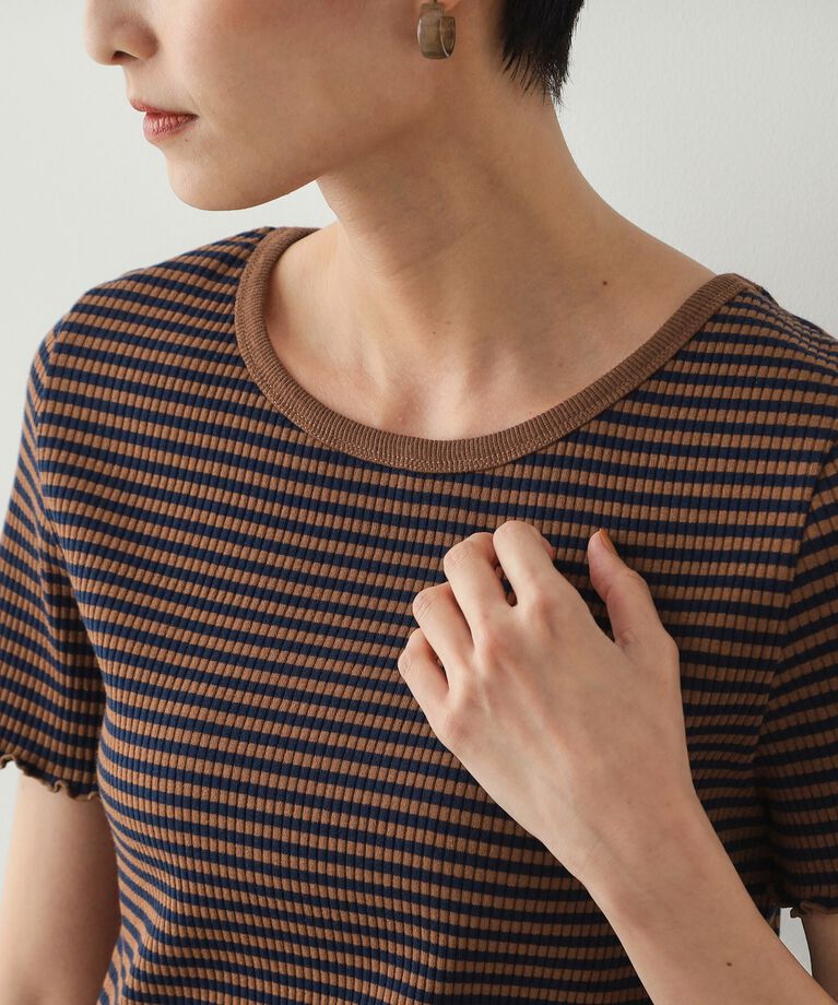 OPAQUE.CLIP「細ボーダーリブカットソー【洗濯機洗い可】」|Tシャツ・カットソー|
