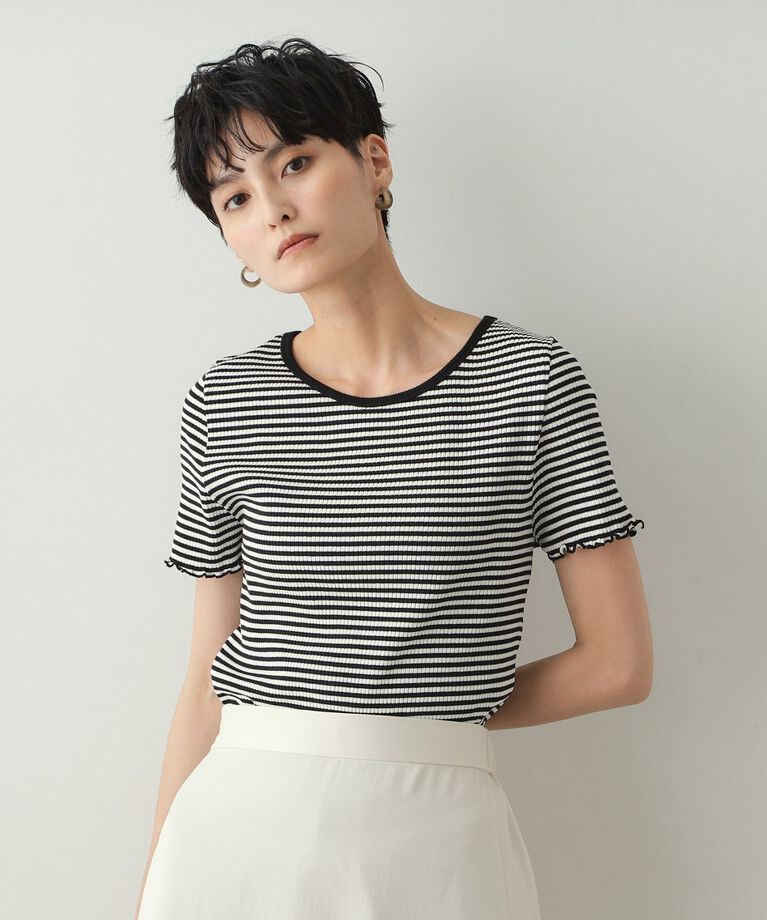 OPAQUE.CLIP「細ボーダーリブカットソー【洗濯機洗い可】」|Tシャツ・カットソー|