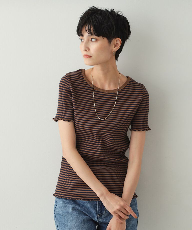OPAQUE.CLIP「細ボーダーリブカットソー【洗濯機洗い可】」|Tシャツ・カットソー|