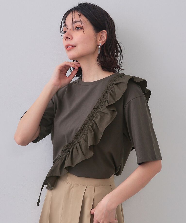 OPAQUE.CLIP「フリルドッキングカットソー【洗濯機洗い可】」|Tシャツ・カットソー|チャコールグレー(0