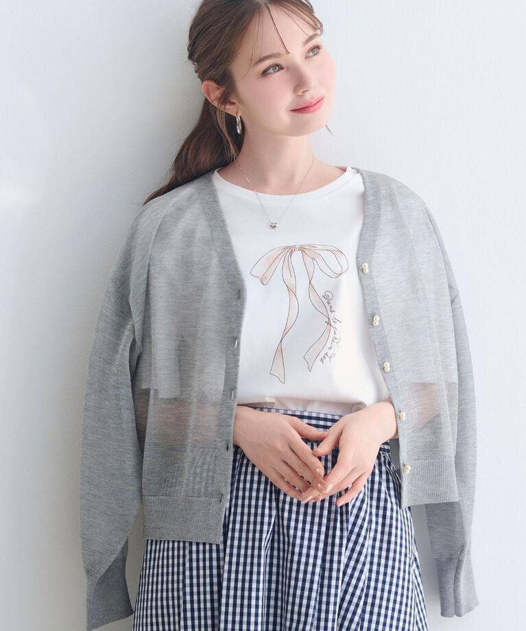 Couture broach「【マシンウォッシャブル・接触冷感・UV機能】60リボンロゴプリント フレアーT」|Tシャツ・カットソー|