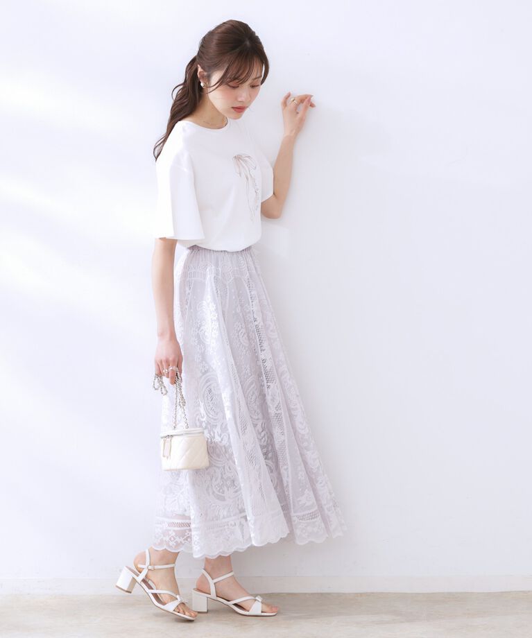 Couture broach「【マシンウォッシャブル・接触冷感・UV機能】60リボンロゴプリント フレアーT」|Tシャツ・カットソー|