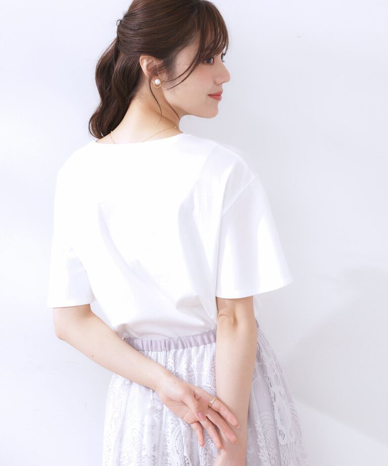 Couture broach「【マシンウォッシャブル・接触冷感・UV機能】60リボンロゴプリント フレアーT」|Tシャツ・カットソー|
