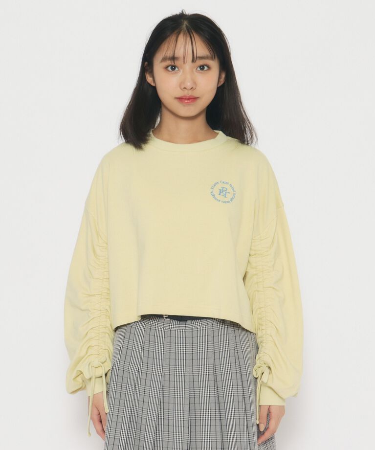 PINK-latte「袖リボンギャザー ロングTシャツ」|Tシャツ・カットソー|