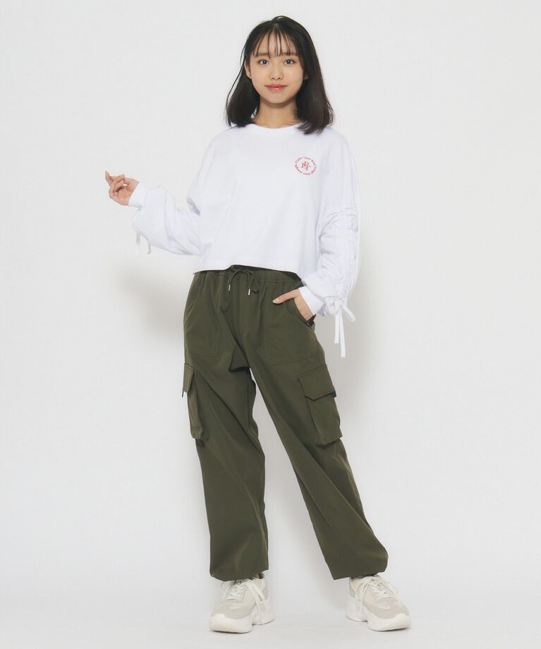 PINK-latte「袖リボンギャザー ロングTシャツ」|Tシャツ・カットソー|